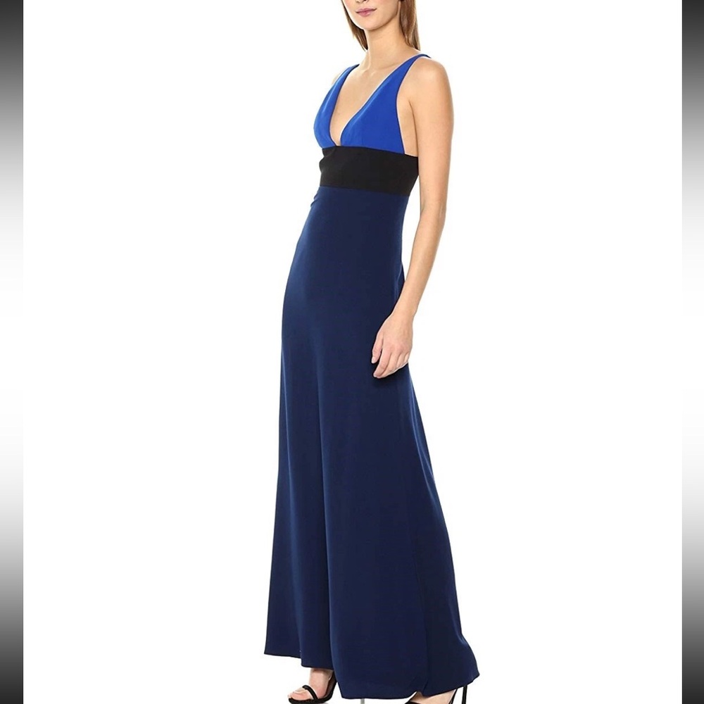 Jill Stuart $328 Tri-Tone Gown China Blue V Neck Color block Dress Sz 4
